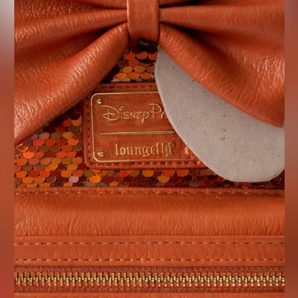 NWT-Disney Loungefly Minnie Mouse  Orange Sequence Backpack - Picture 2 of 5